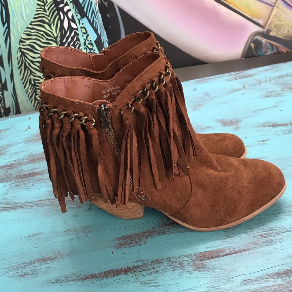 Not Rated Boots Booties Brown Fringe Heel